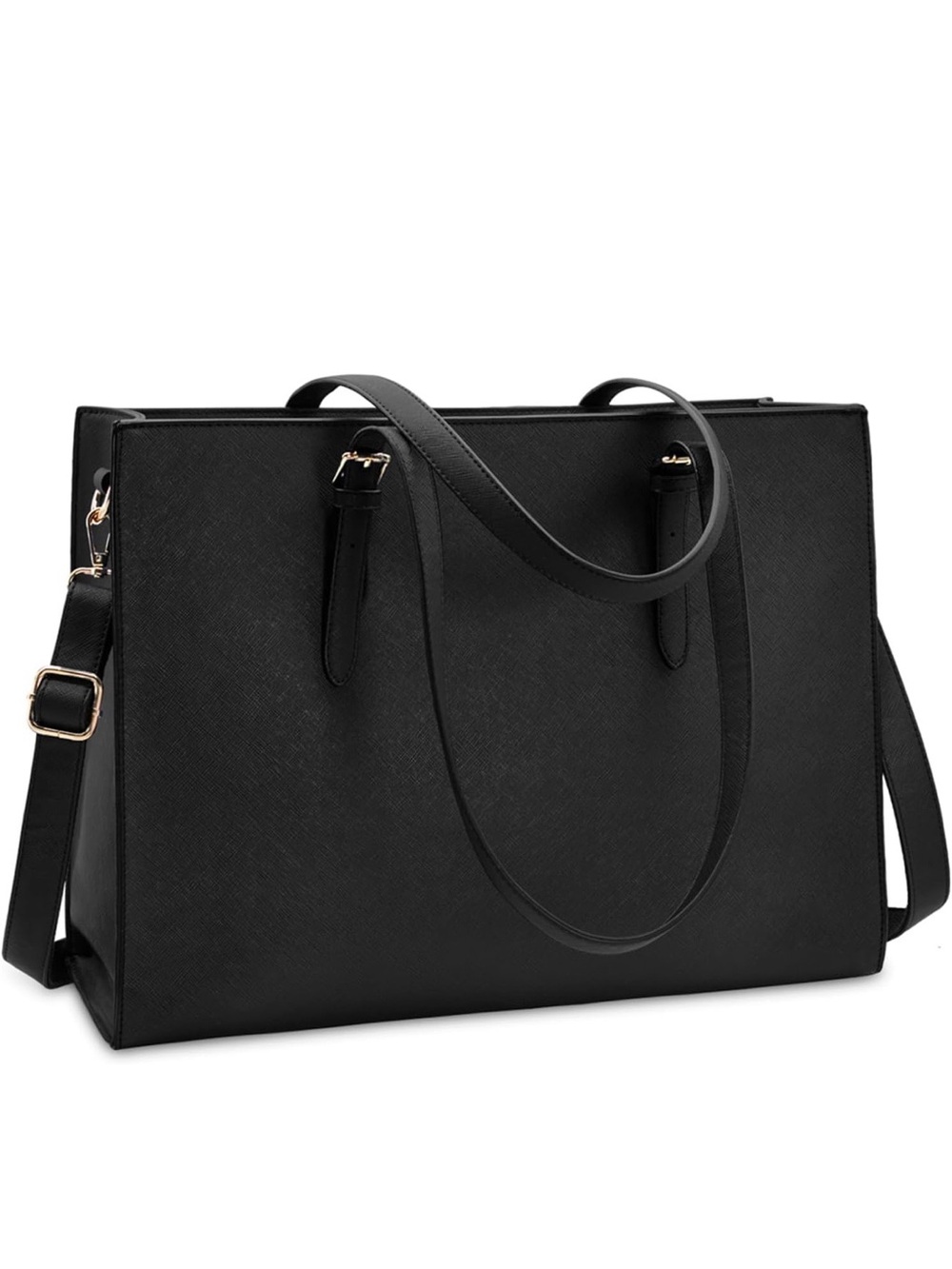 Black Women’s Laptop Tote Bag - Vegan PU Leather